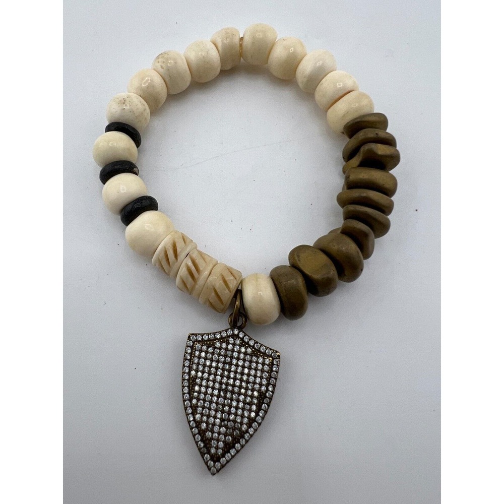 Vintage Beaded Stone Bracelet with‎ Diamond Shield